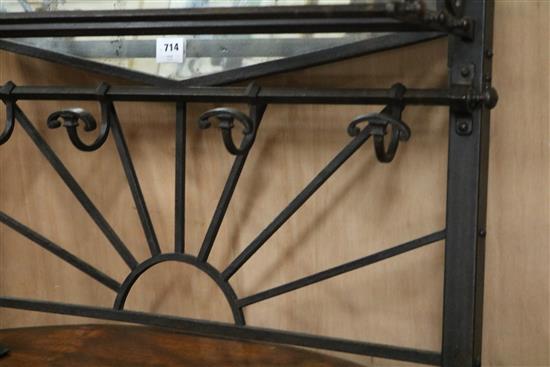 A wrought iron wall mounting hat and coat rack W.80cm